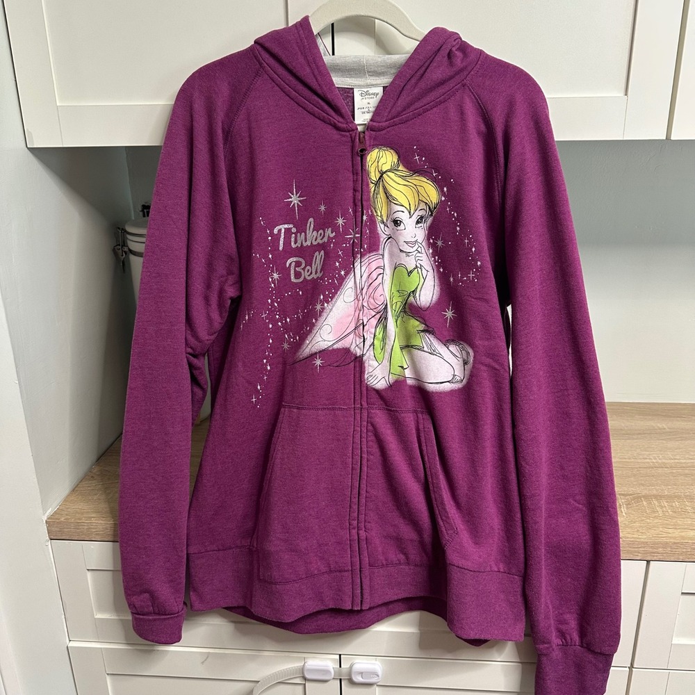 Disney Tinker Bell Full Zip Hoodie Women XL Graphic Layering Sweatshirt Fairy